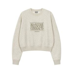 Marithe Francois Girbaud Embroidered Sweatshirt Women's S Beige Cropped NWT Y2K